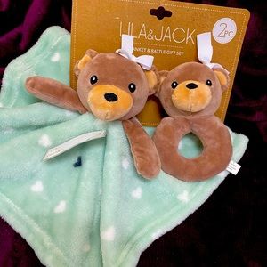 Lila and Jack 2 piece blanket and rattle gift set.